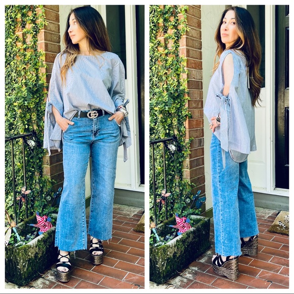 Most Fabulous Striped Bell tie Sleeves Tunic Top - Picture 9 of 10